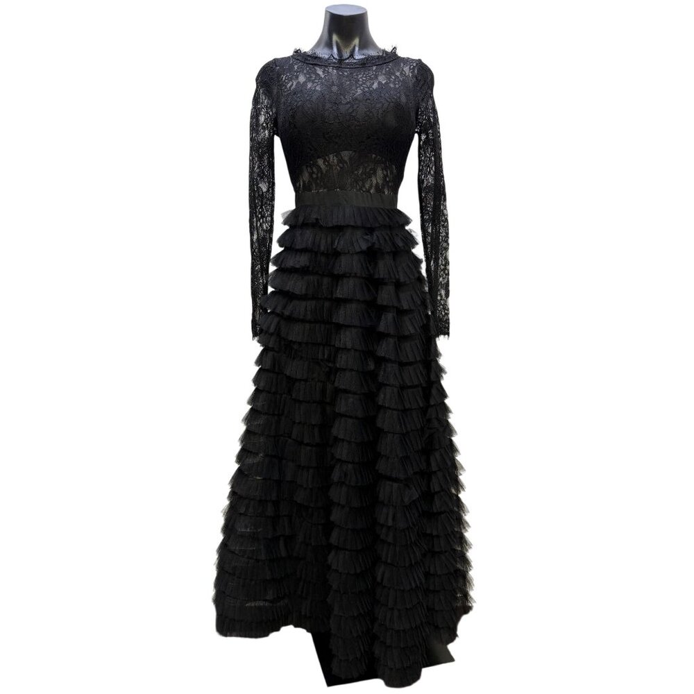 NWOT Catchall Lace Gown Black Tiered Ruffle Skirt Dress M